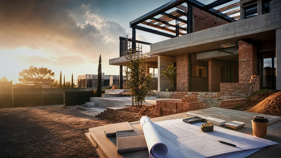 Benoni Project Walkthrough Videos banner showing a residential build or extension site with plans, masonry and finish coordination