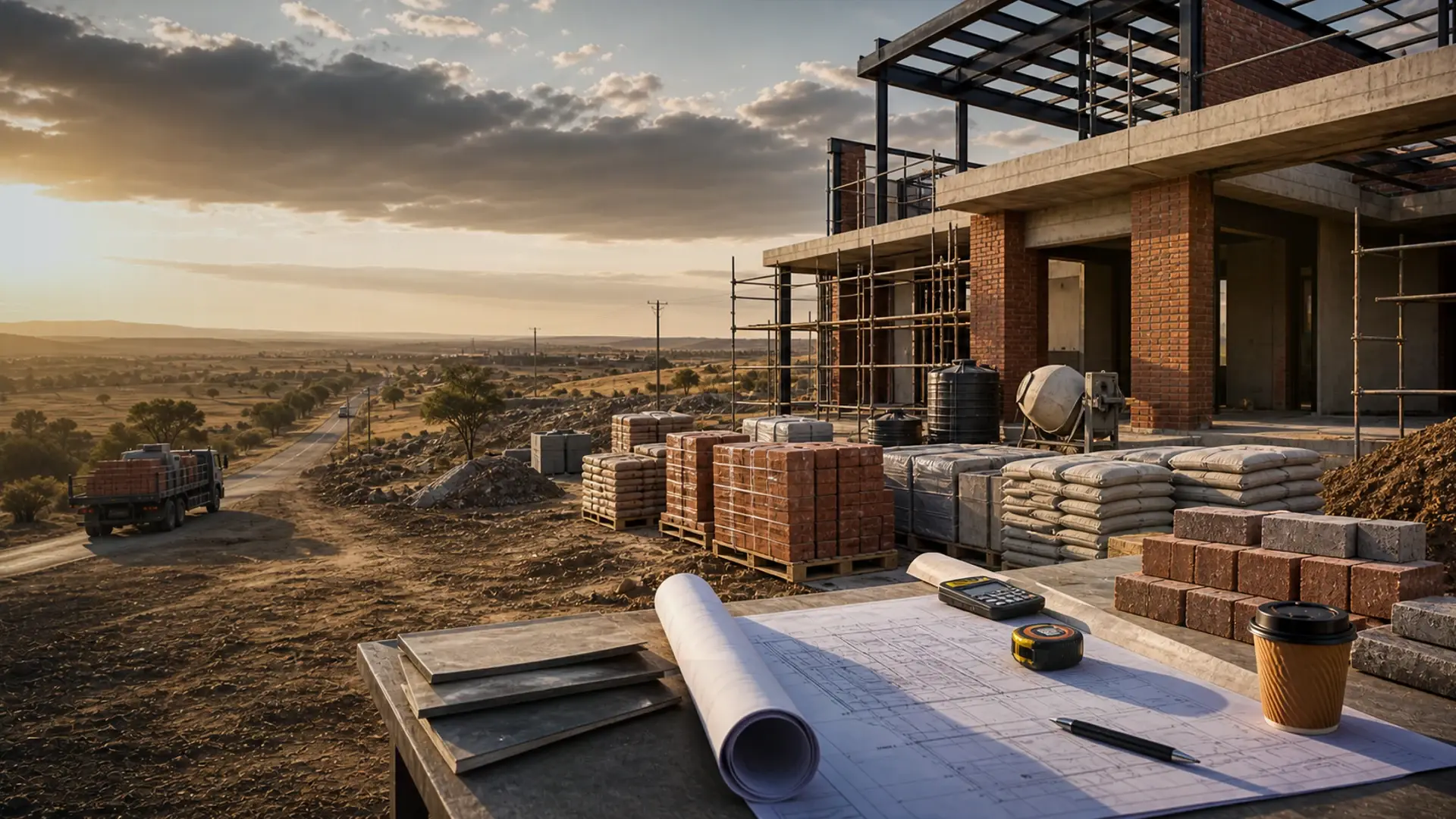 Industrial Builders in Benoni South – Working-Factory Specialists banner showing a Benoni local building site context with plans, access notes and residential materials