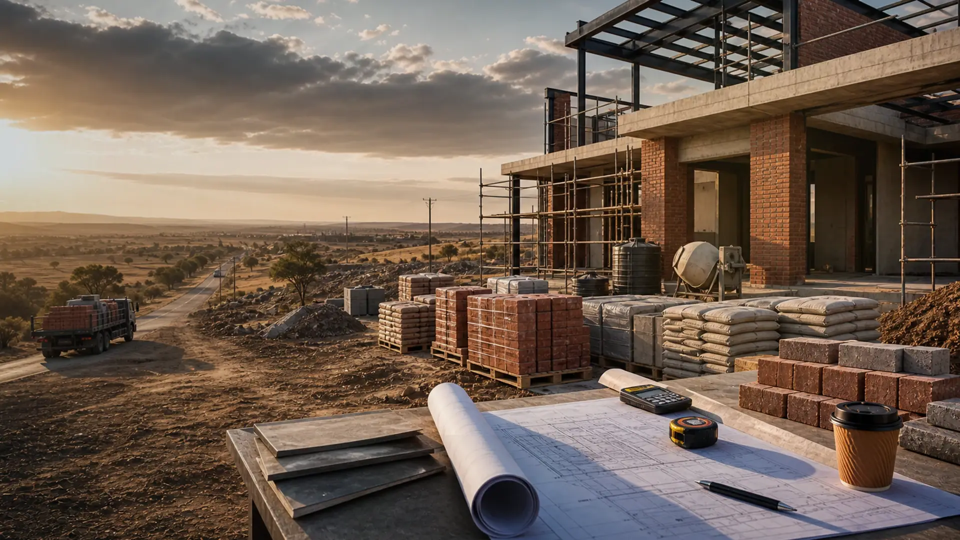 Builders Near Me in Benoni – Matched in Hours banner showing a Benoni local building site context with plans, access notes and residential materials
