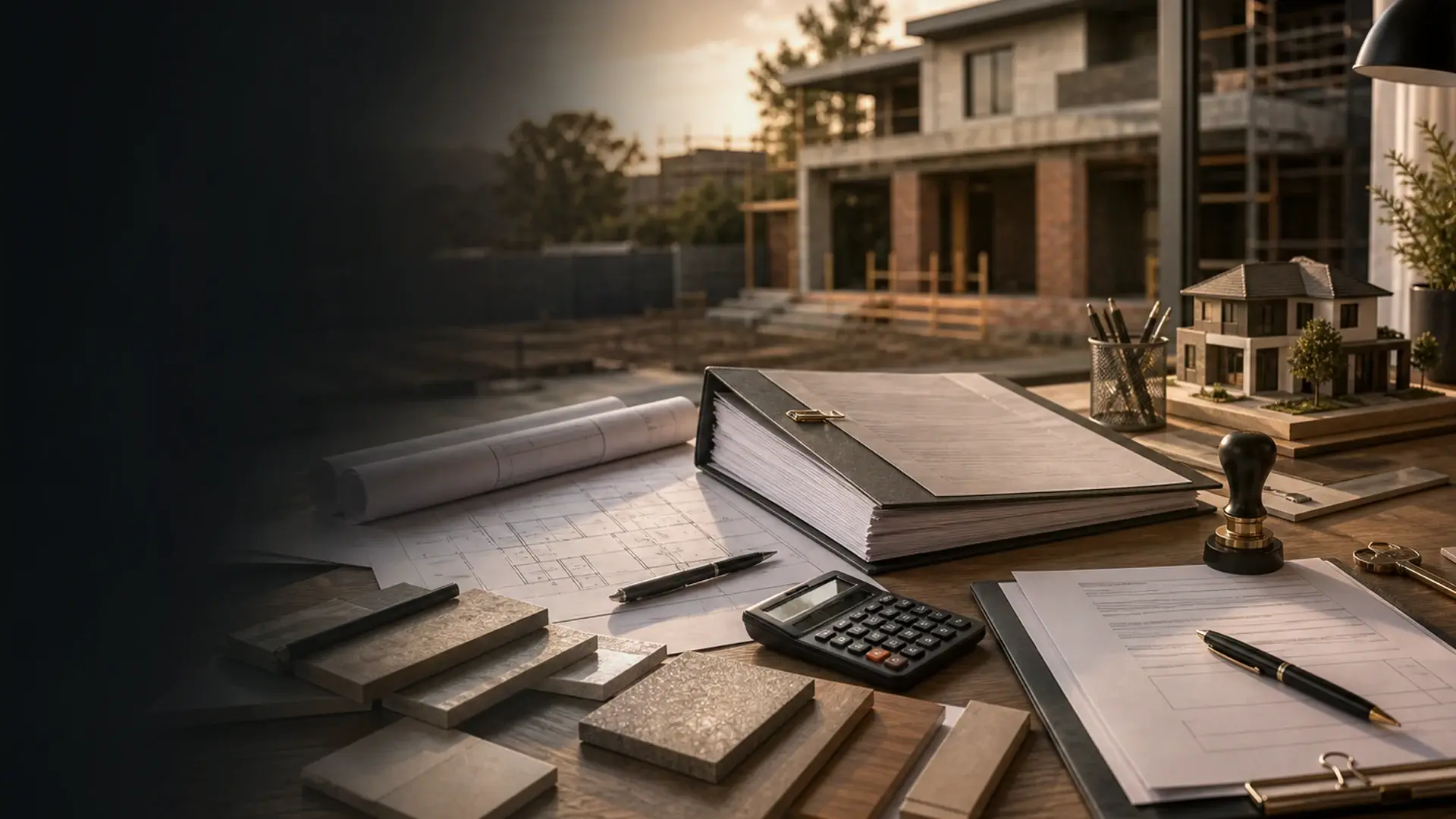 Building Plan Approvals in Benoni banner showing a residential build or extension site with plans, masonry and finish coordination
