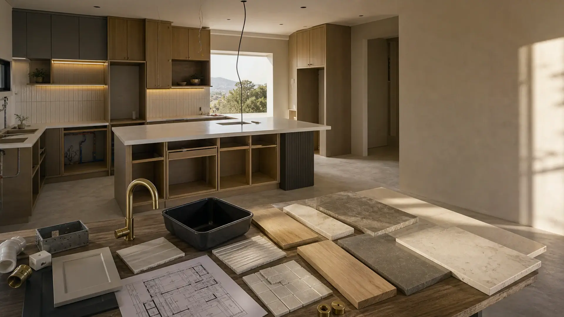 Common Home Renovation Mistakes (SA Edition) banner showing a residential build or extension site with plans, masonry and finish coordination