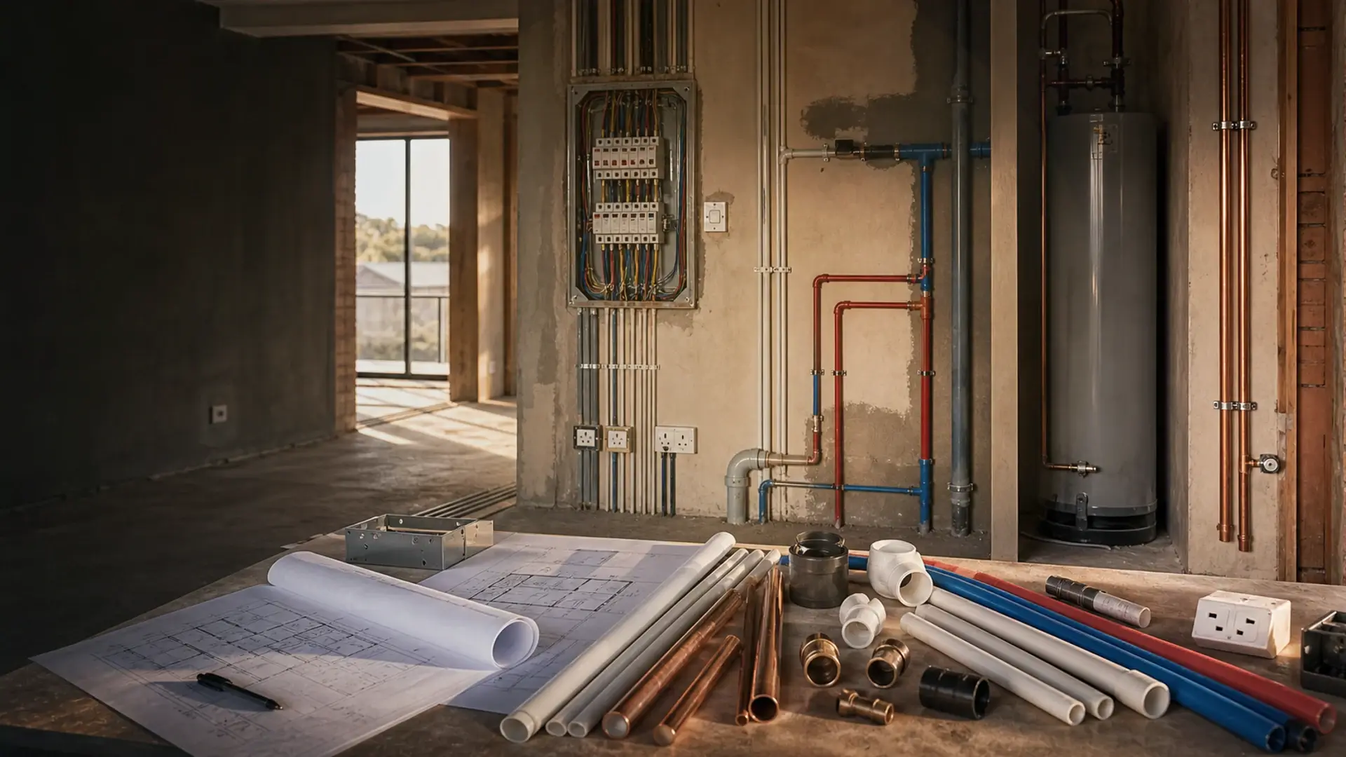 The Electrical CoC, Explained banner showing technical service rough-in details with conduit, pipework and compliance checks