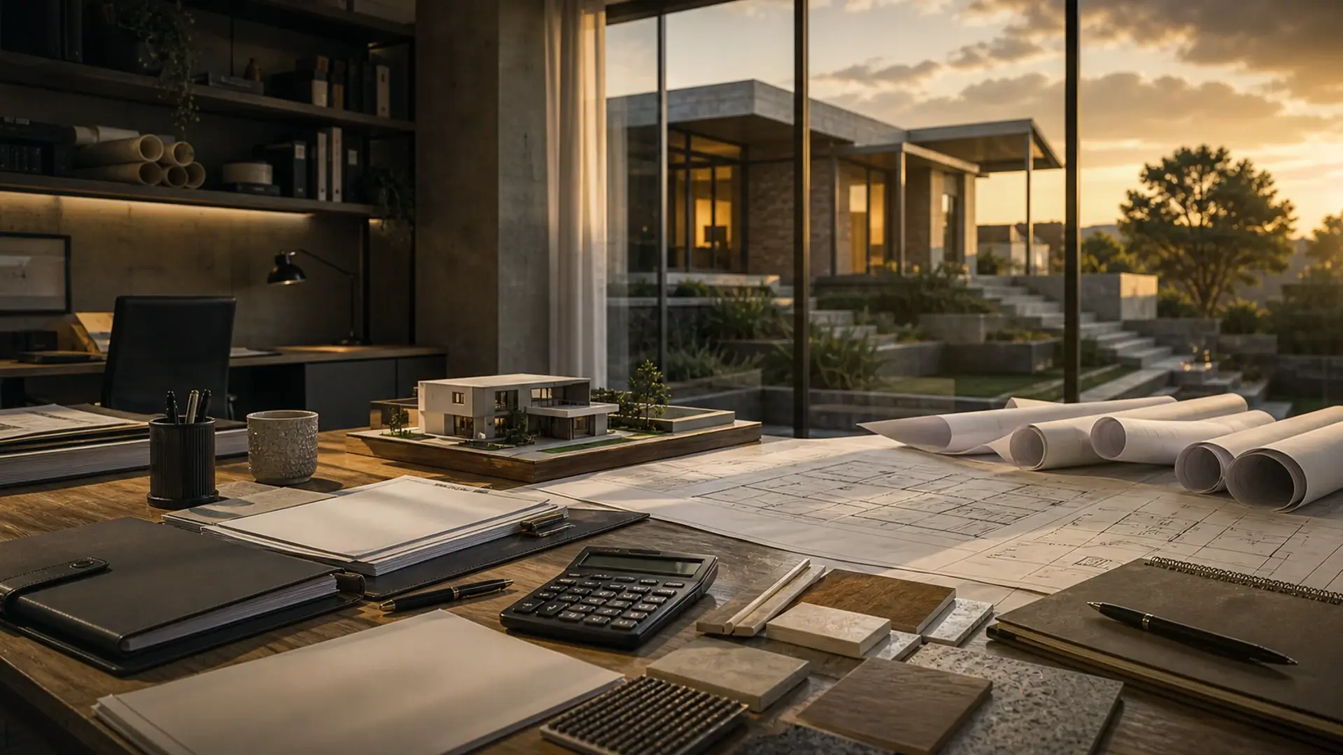 Farrarmere vs Rynfield: Building Costs Compared banner showing a residential build or extension site with plans, masonry and finish coordination
