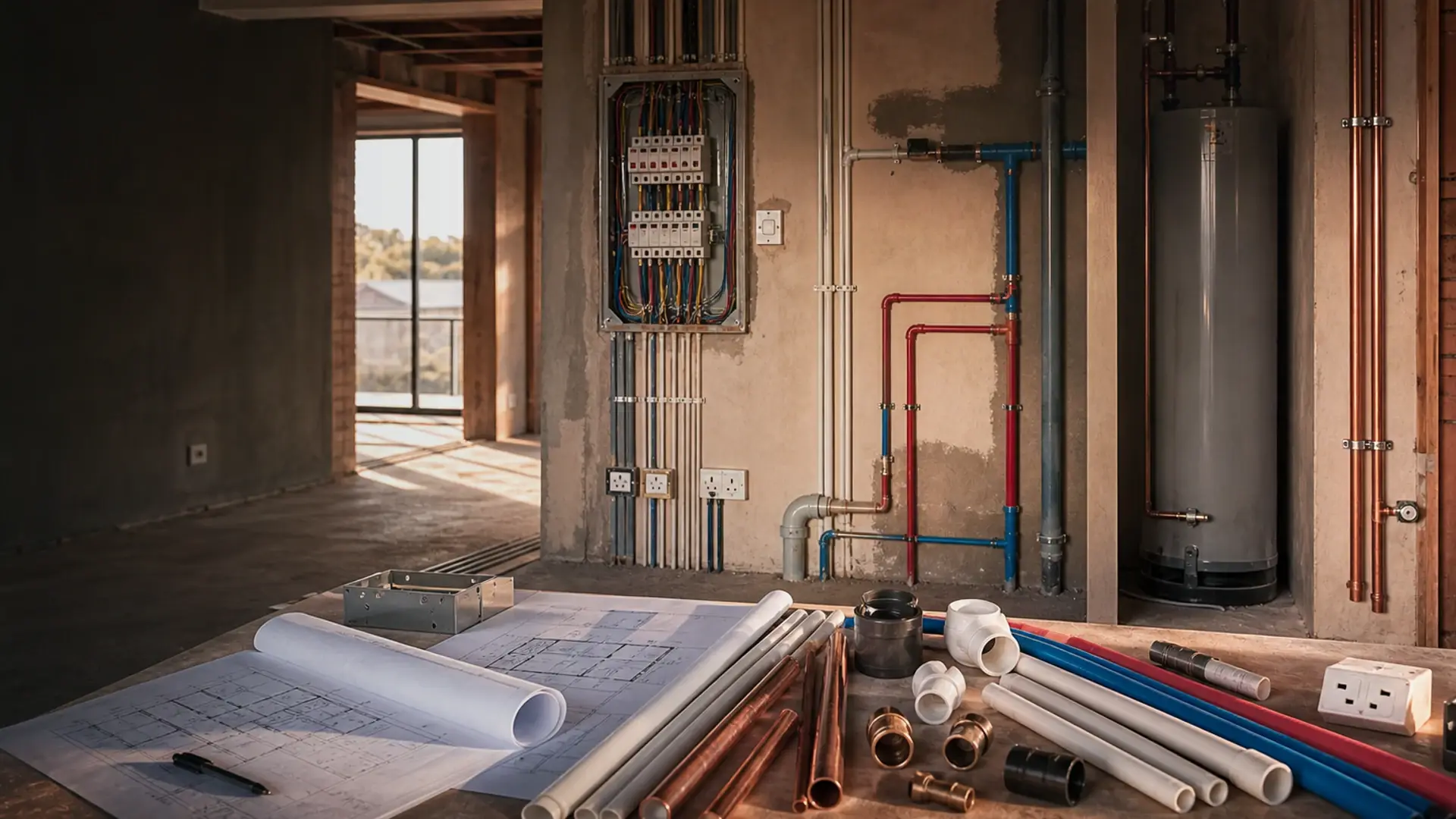 Geyser Installation Rules, Explained banner showing technical service rough-in details with conduit, pipework and compliance checks