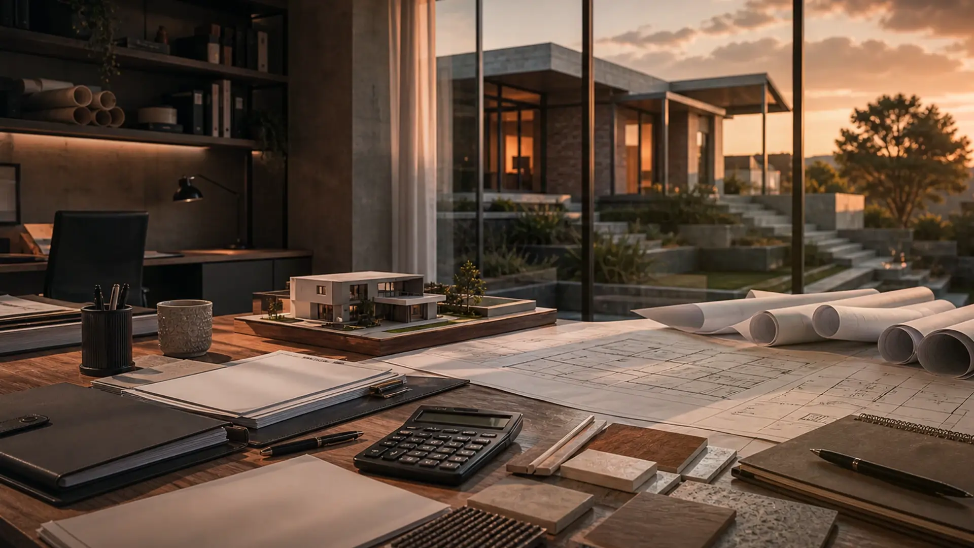 NHBRC Enrolment Explained: Process, Costs, and Why It Exists banner showing building plans, cost sheets, calculator and material samples prepared for quote comparison