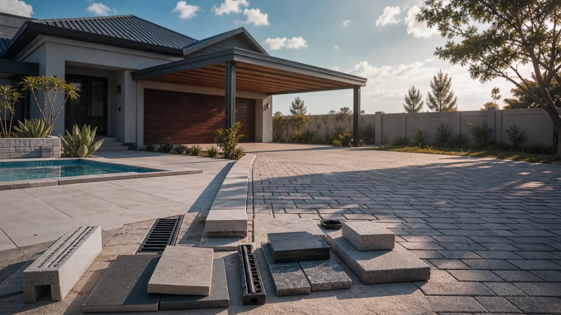 Why Paving Sinks (and How to Fix It Properly) banner showing an outdoor driveway or paving preparation scene with levels and edge restraints