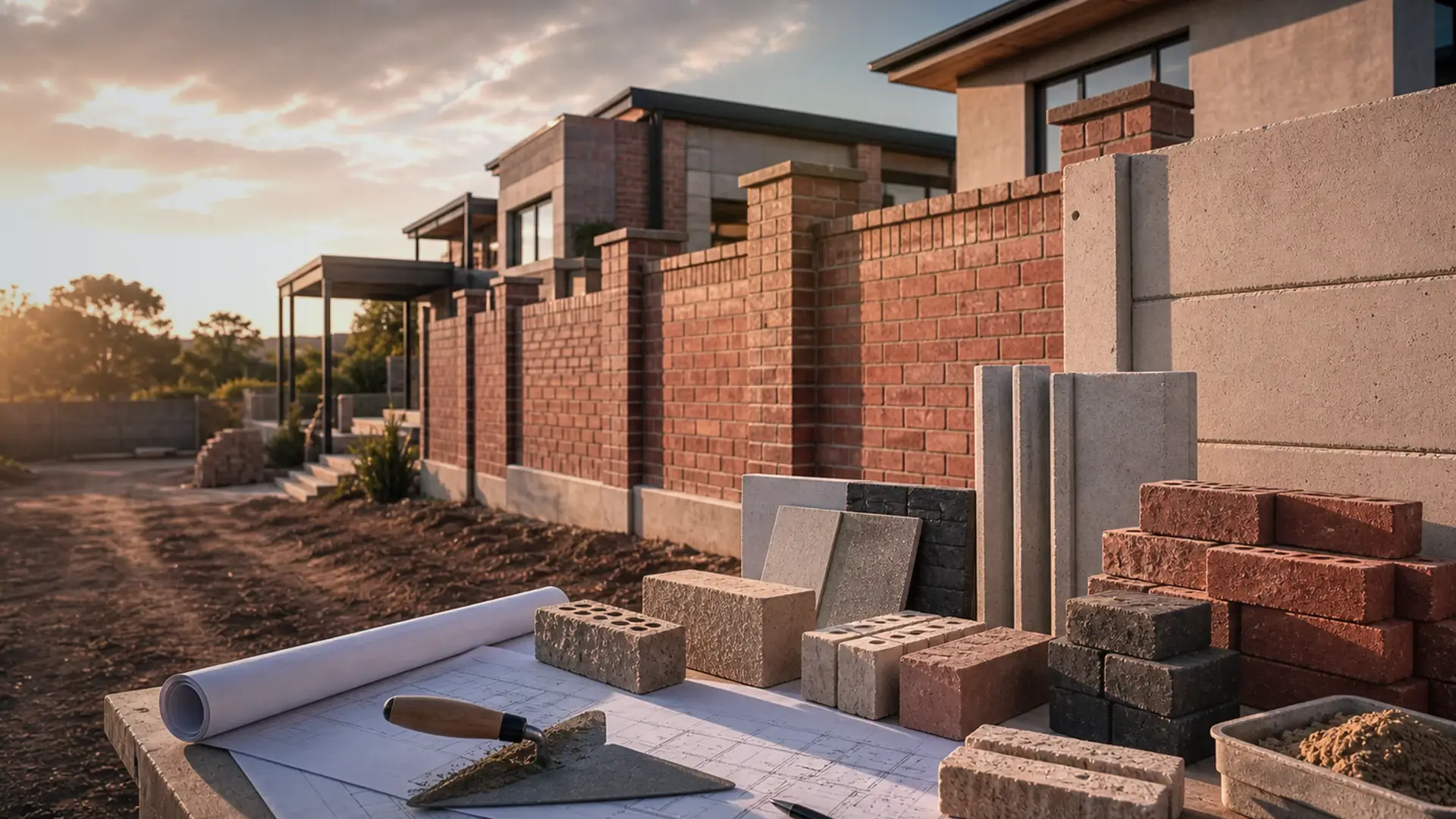 Why Retaining Walls Fail banner showing a boundary wall or retaining wall setout with masonry materials and measured alignment