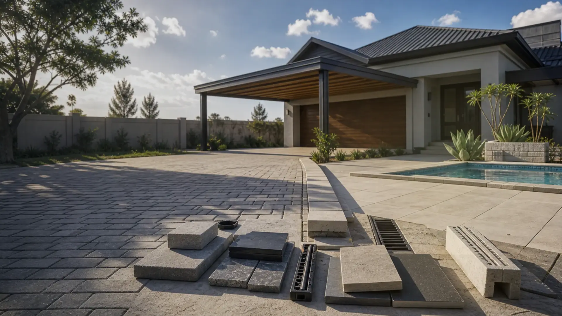 Carport Builders in Benoni banner showing a roof inspection and repair scene with roof covering details in clear natural light
