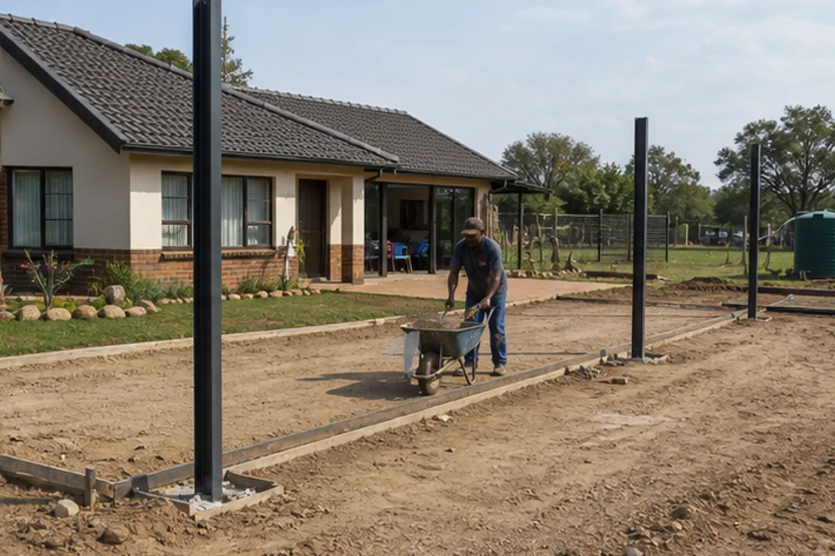 Driveway and carport post positions laid out on a rural suburban property
