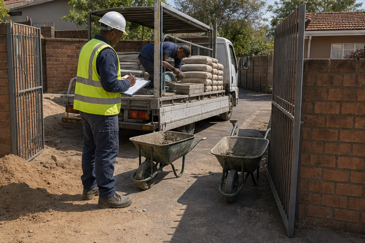 Supervisor checking material delivery access at a narrow gate