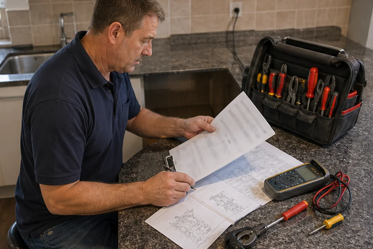 Plumber replacing a faulty valve and pipe section near a geyser