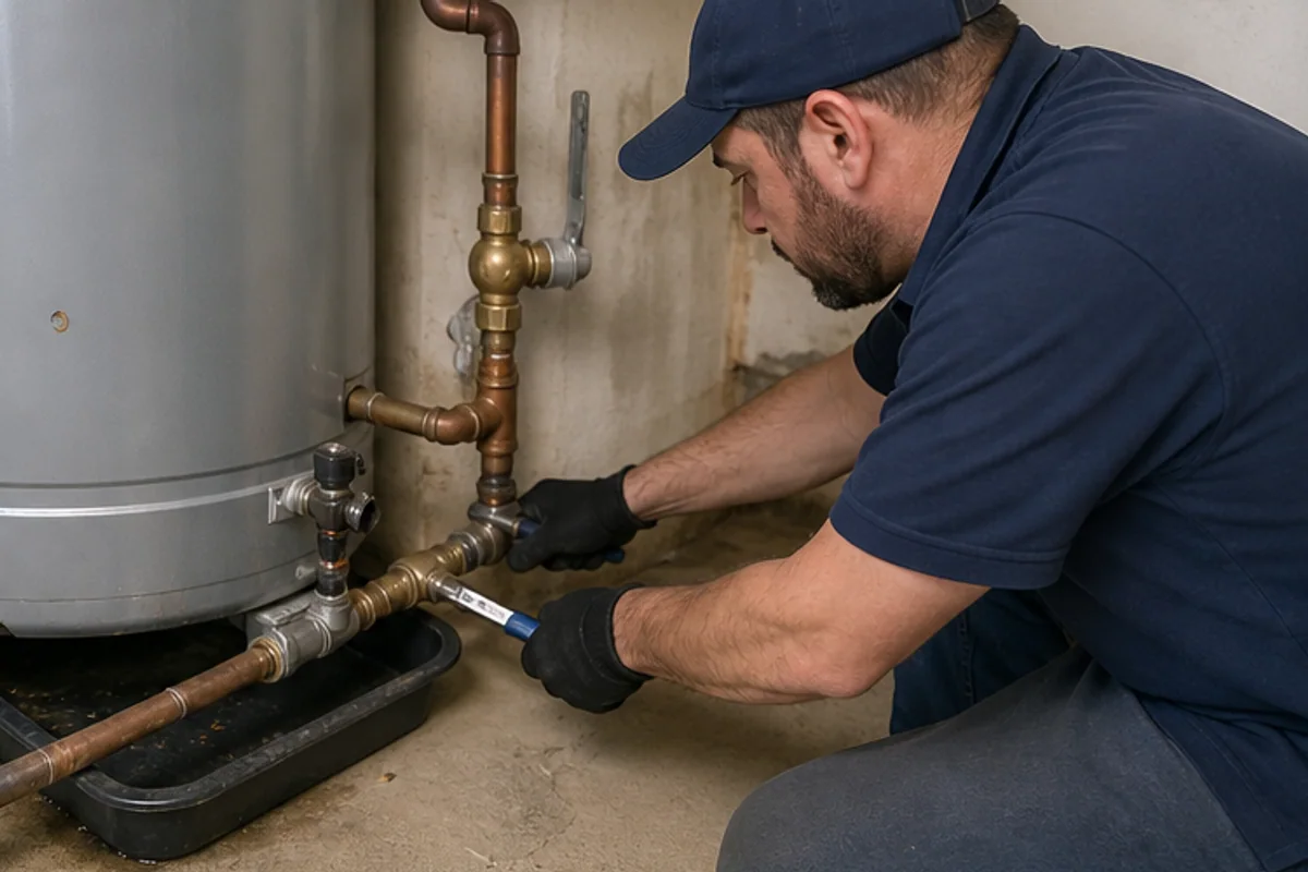 Contractor reviewing an inspection report beside tools and marked repair points