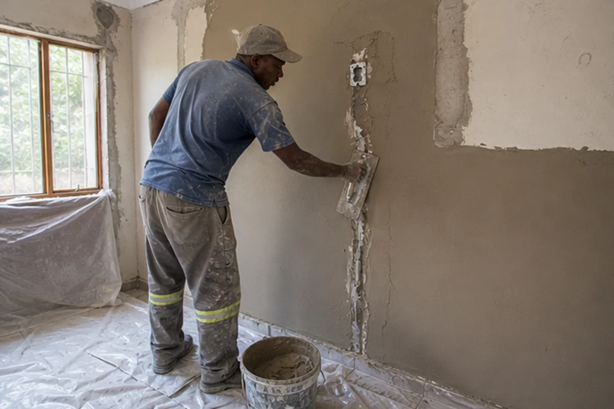 Interior plaster repair after wall chasing during a family home upgrade