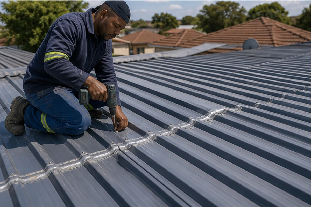 IBR roof sheet fasteners and overlaps checked during maintenance