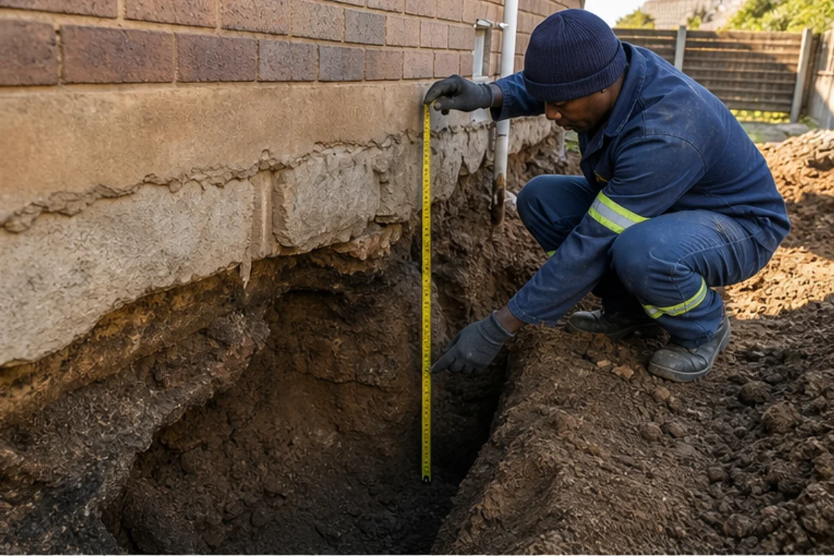Underpinning trench opened beside a house foundation