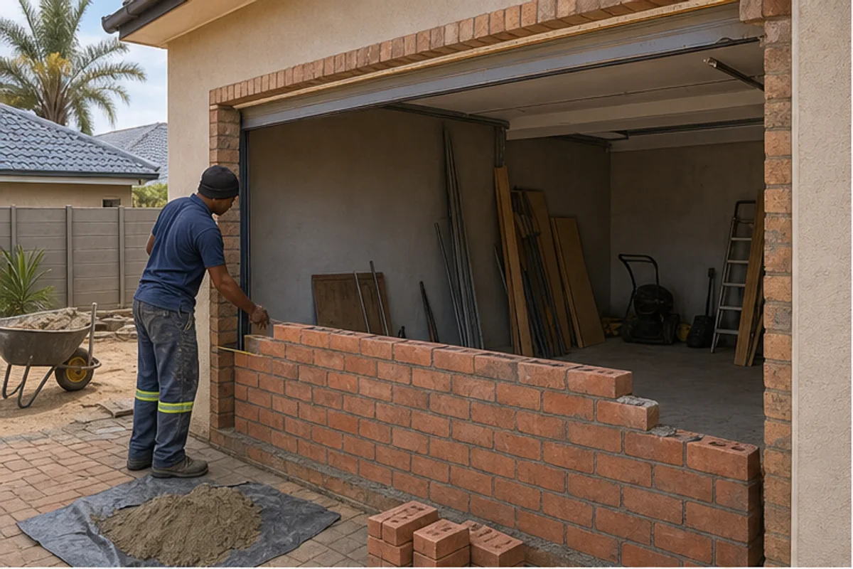 Garage door opening partly bricked up during a conversion