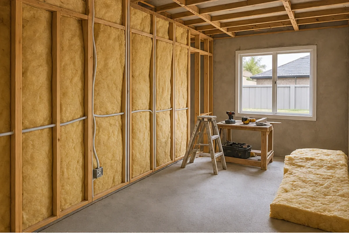 Insulated timber framing inside a garage conversion