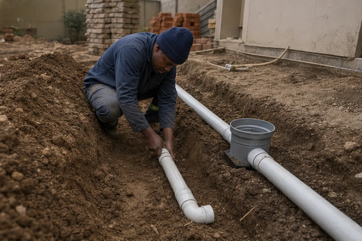 Drainage pipes being laid for a secondary dwelling
