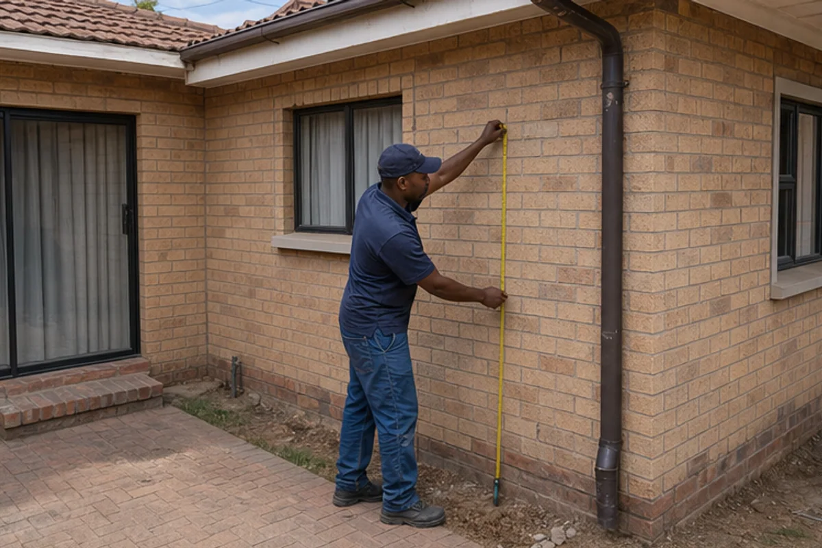Builder measuring an exterior wall where a house extension will tie in