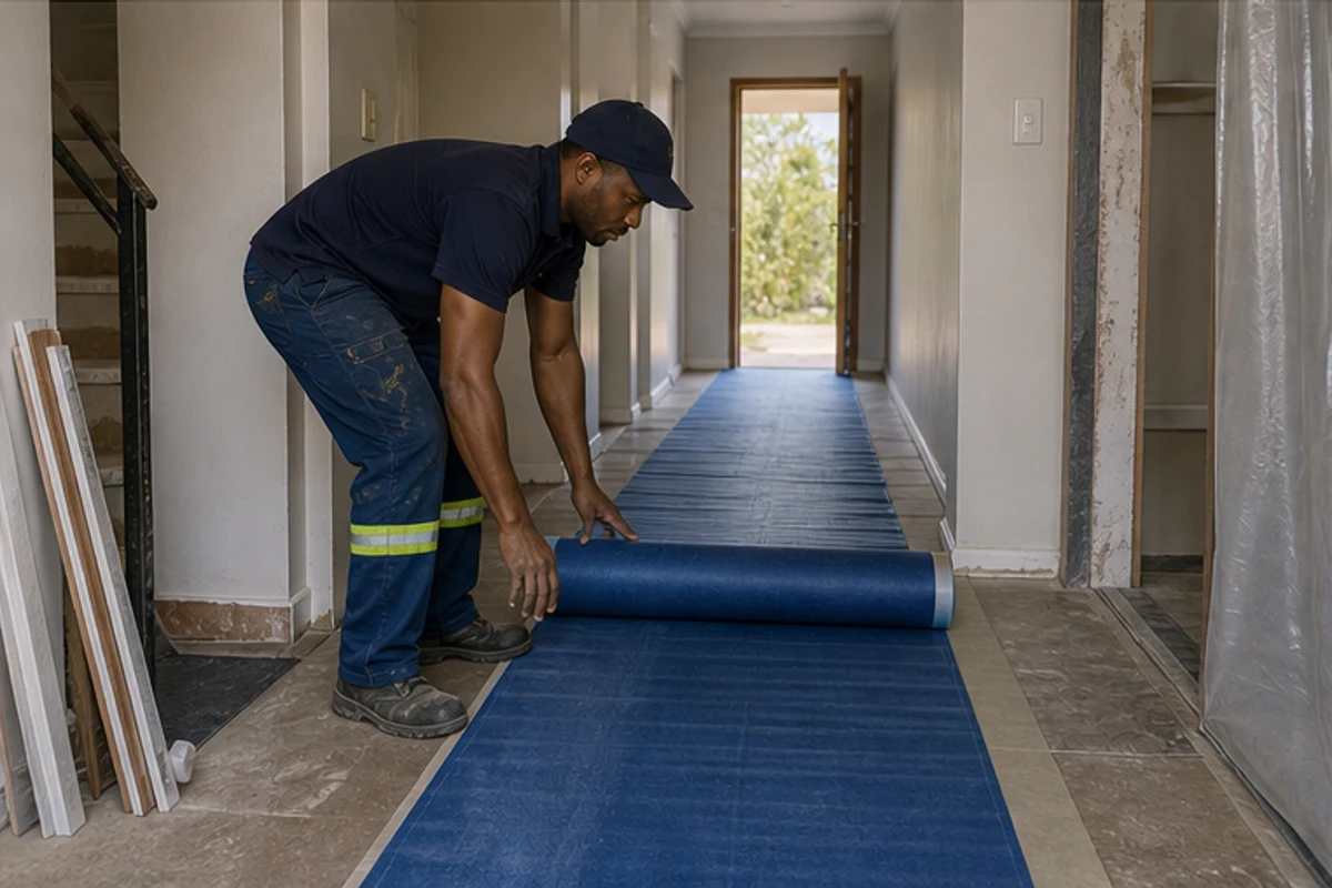 Protective floor runner creating a clean access route through a home