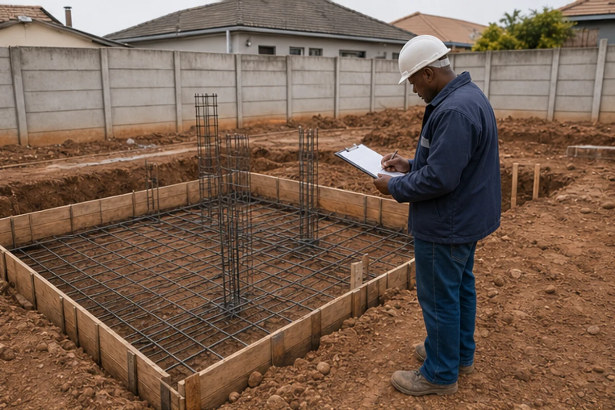 Engineer checking reinforcement in a residential foundation trench