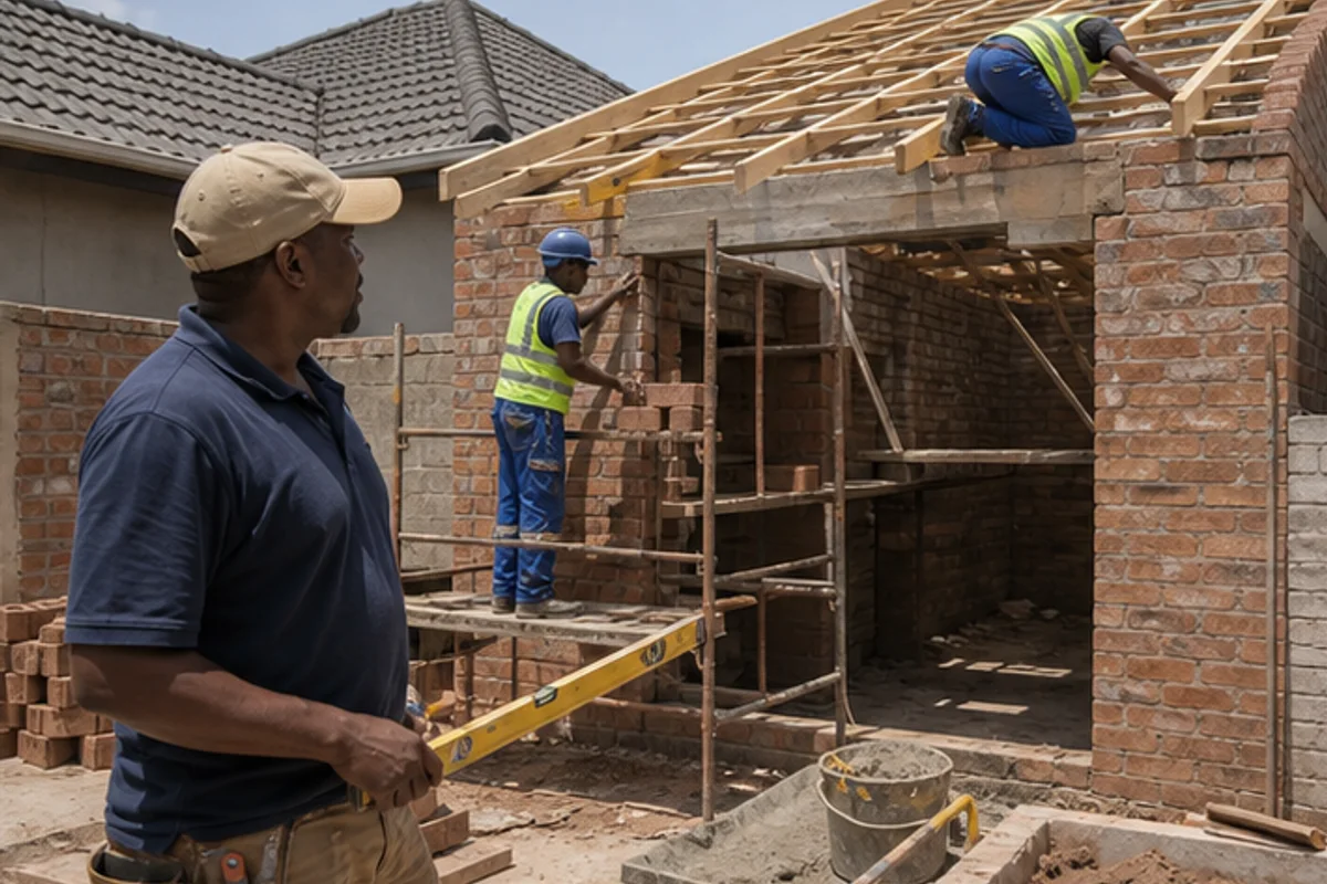 Turnkey foreman coordinating trades on a home extension site