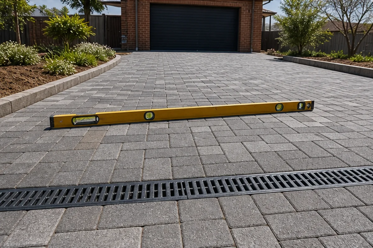 Finished driveway paving with straight edges and clean joints