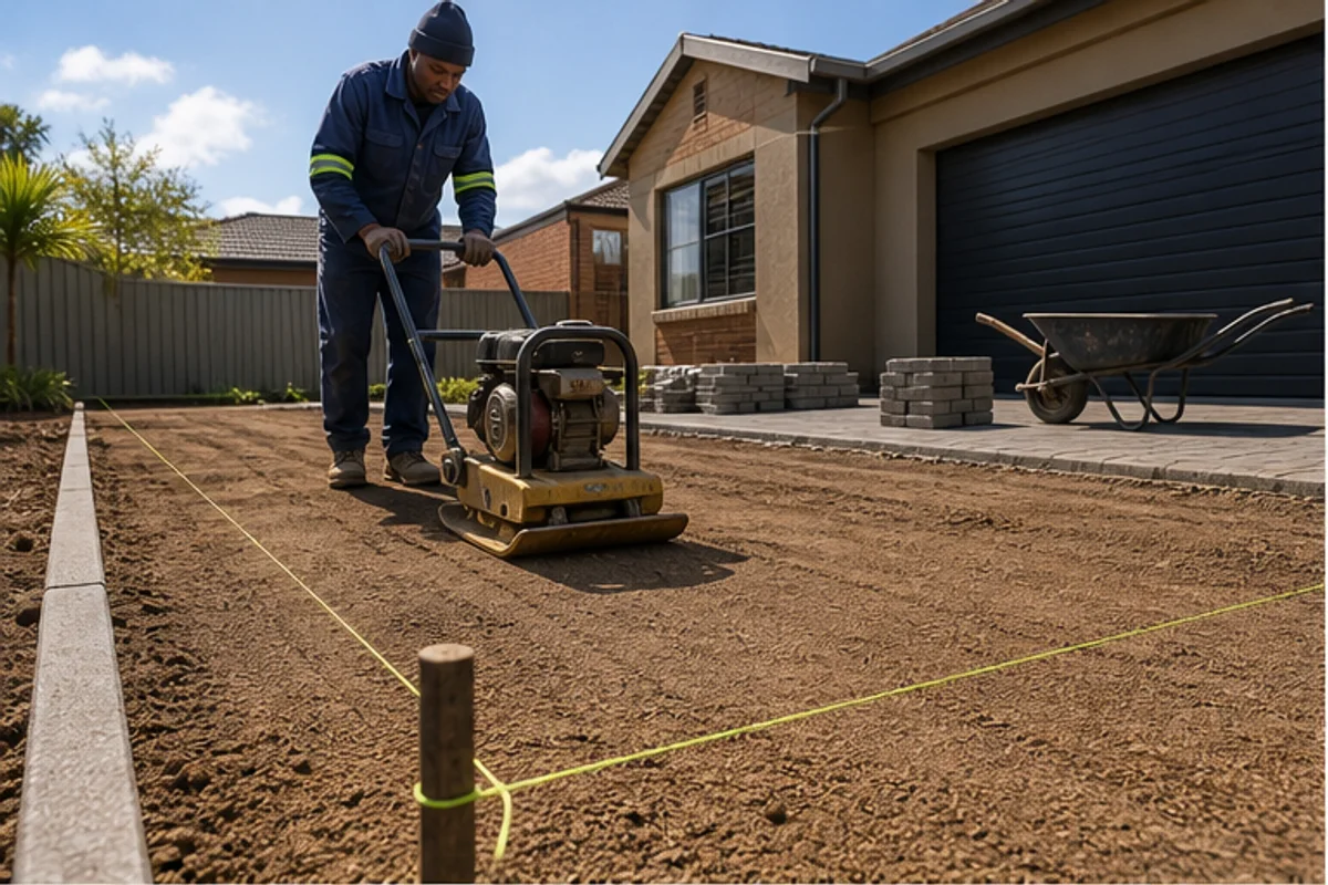 Paving area excavated and levelled before base preparation