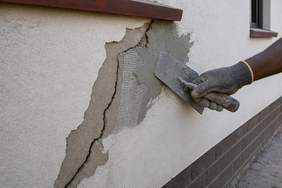 Plasterer smoothing a fresh coat on an interior wall