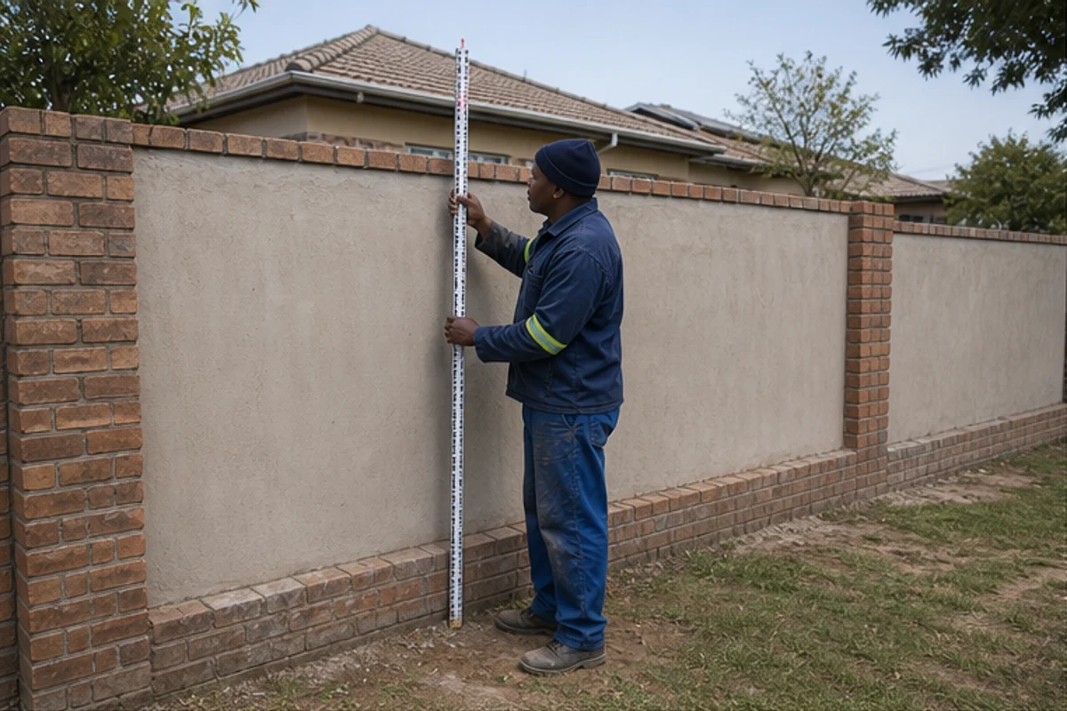 Contractor measuring the height of an existing boundary wall