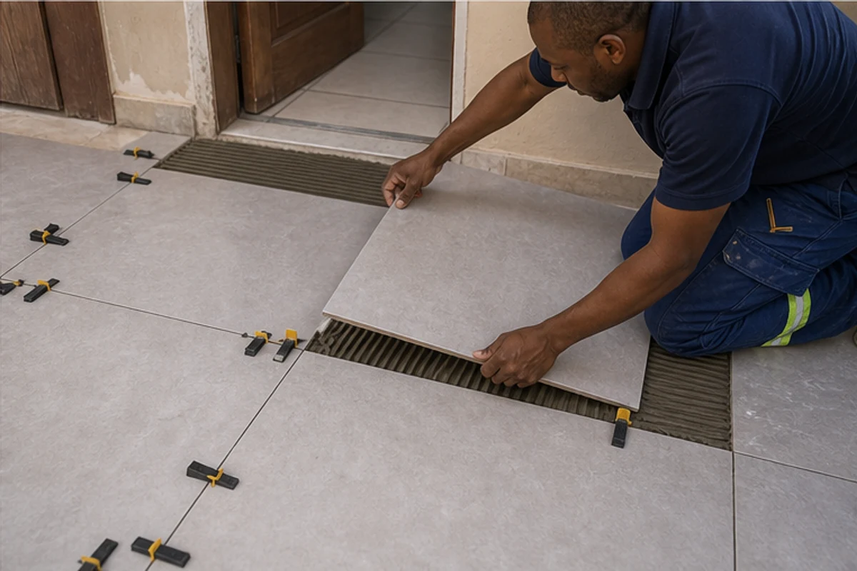 Door clearance checked after new tiles are laid over old tiles