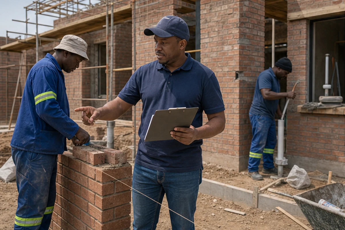 Supervisor coordinating brickwork and service points on a new estate home