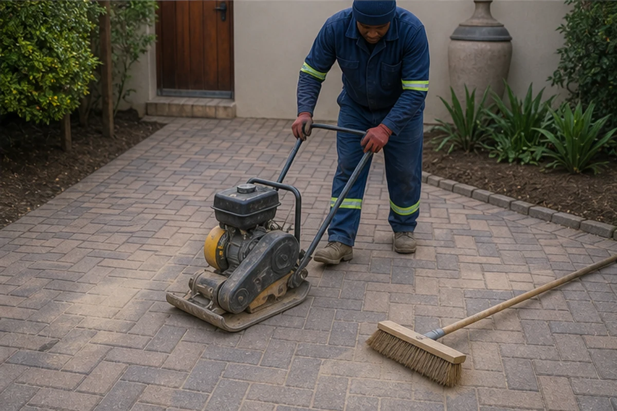 Relayed pavers compacted with joint sand swept into the surface