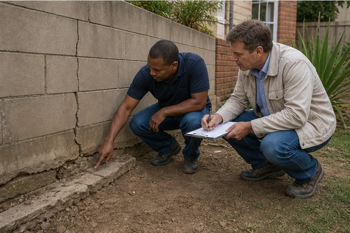 Engineer reviewing a retaining wall footing and reinforcement detail